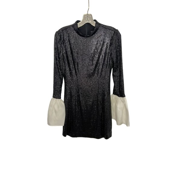 Rachel Zoe Black Sequin Mini Dress with White Flared Cuffs -  Size 0 - Picture 2 of 8